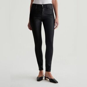 AG Farrah Skinny Ankle Mid-Rise Jean Faux Leatherette Super Black Denim Women 25